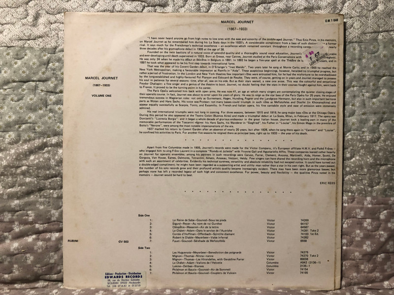 Marcel Journet - Volume One / Rubini Records LP / GV 503