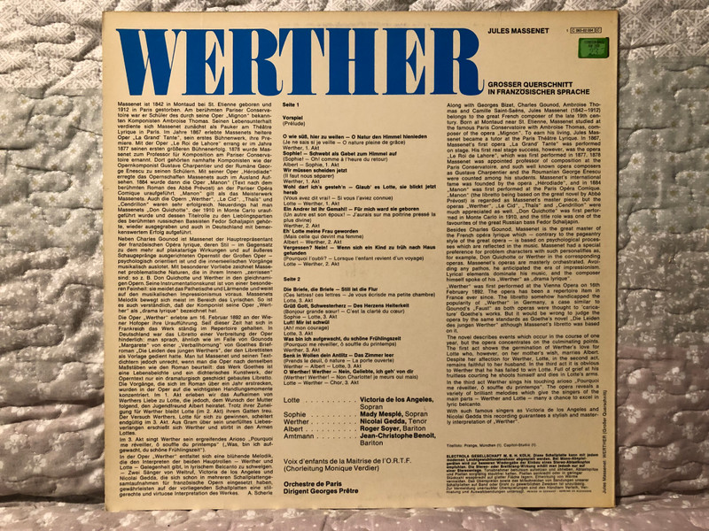 Jules Massenet - Werther Grosser Querschnitt In Französischer Sprache / Victoria De Los Angeles, Nicolai Gedda, Mady Mesplé, Roger Soyer, Jean-Christophe Benoit / EMI LP / 1C 063-02054