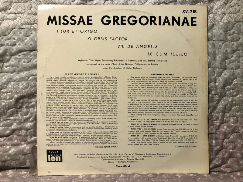 Missae Gregorianae - I. Lux Et Origo; XI. Orbis Factor; VIII. De Angelis; IX. Cum Lubilo / Veriton LP / XV-718