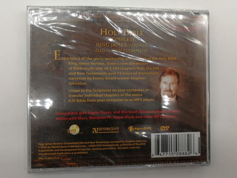 The Holy Bible - Complete King James Version - Old & New Testament / Narrated By Stephen Johnston / Compatible with Apple iTunes & Microsoft Windows Media Player / Hendrickson Publishers DVD CD Bible 2003 / DVDI 0888 (647715088826)