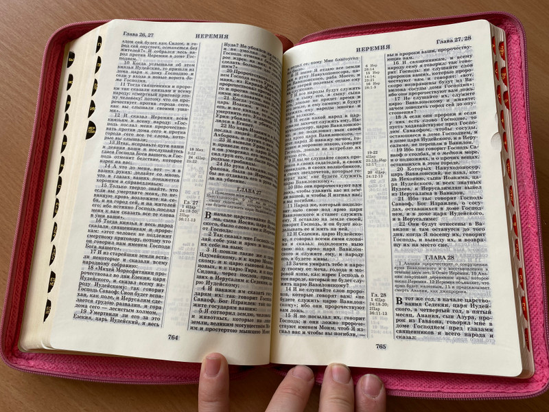 Pink Russian Bible with family pages (gift, wedding, children, events) / розовая Библия с семейными страницами / Pink Leather bound with zippe, indexes, buttonr and golden edges / Mid Size / Russian Bible Society 2017