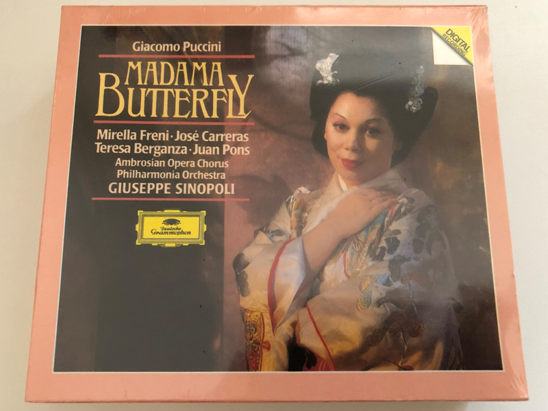 Giacomo Puccini: Madama Butterfly - Mirella Freni, José Carreras, Teresa Berganza, Juan Pons, Ambrosian Opera Chorus & Philharmonia Orchestra Giuseppe Sinopoli / Deutsche Grammophon 3x Audio CD, Stereo, Box Set 1988 / 423 567-2