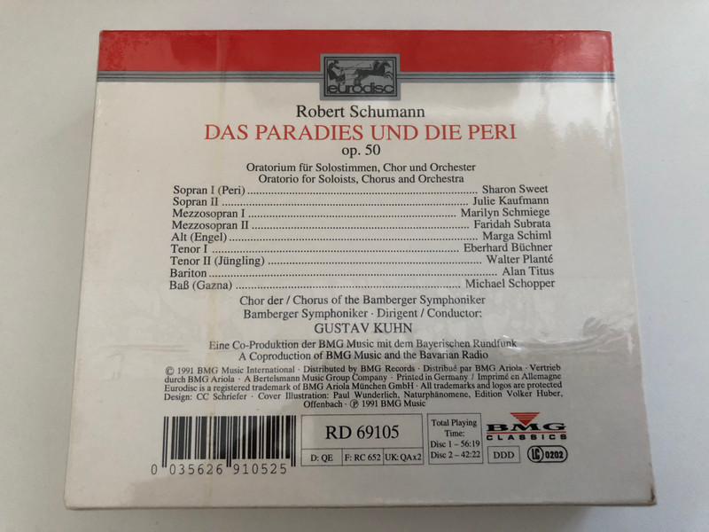 Robert Schumann: Das Paradies Und Die Peri - Chor Und Orchester Der Bamberger Symphoniker, Gustav Kuhn / Eurodisc 2x Audio CD 1991, Box Set / RD 69105