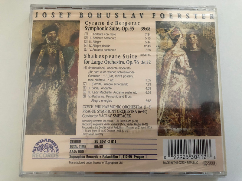 Foerster - Cyrano De Bergerac; Shakespeare Suite - Czech Philharmonic Orchestra, Prague Symphony Orchestra, Václav Smetáček / Supraphon Audio CD / SU 3041-2 011