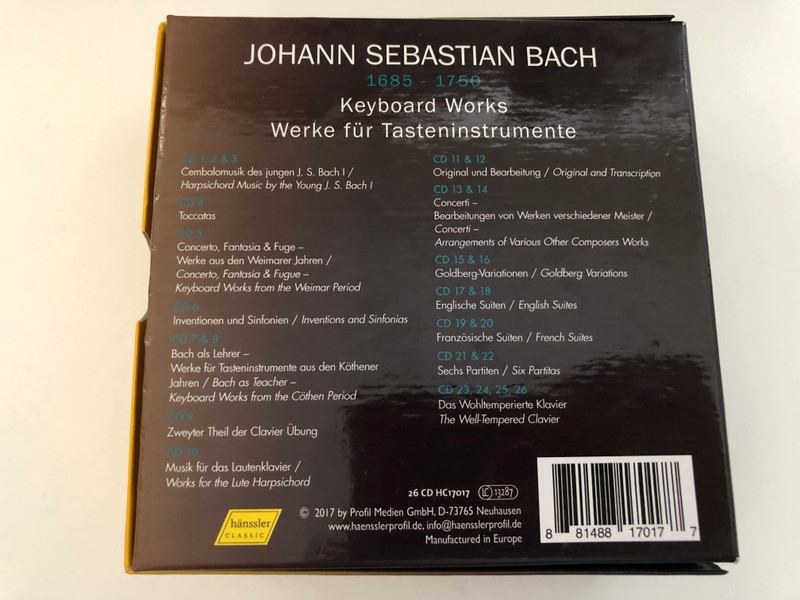 Johann Sebastian Bach - Keyboard Works - Robert Levin, Trevor Pinnock, Robert Hill, Peter Watchorn, Edward Aldwell, Evgeni Koroliov / hanssler classic 26x Audio CD, Box Set 2017 / HC17017