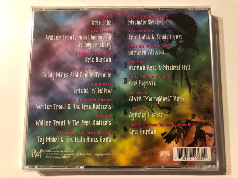 Blue Haze Songs Of Jimi Hendrix - with Taj Mahal, Eric Burdon, Walter Trout, Alvin Youngblood Hart, Eric Gales, Trudy Lynn, Friend 'n Fellow, Bernard Allison, Eric Bibb, Popa Chubby, Jimmy Thackery / Ruf Records Audio CD 2000 / RUF 1053