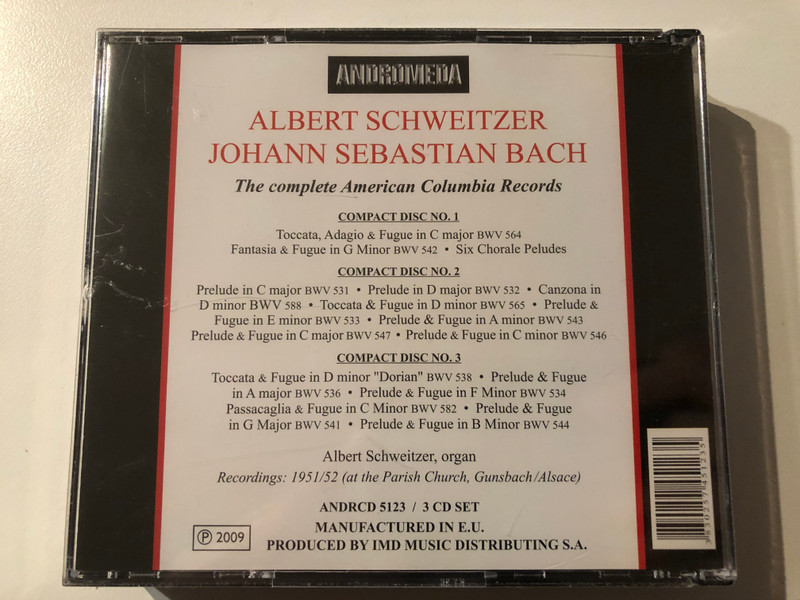 Albert Schweitzer, Johann Sebastian Bach – The Complete American Columbia Recordings, published for the first time in one box / Andromeda 3x Audio CD, Box Set 2009 / ANDRCD 5123