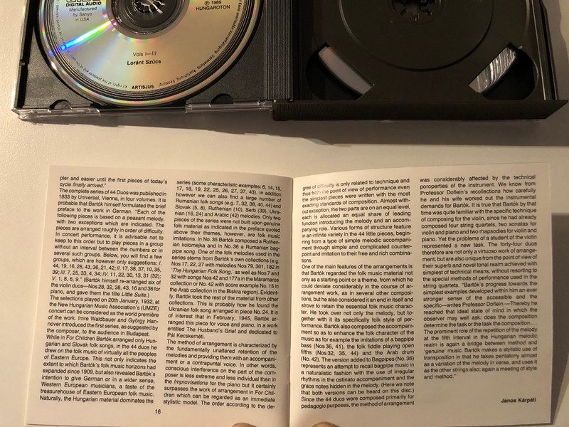 Bartók Bela - Mikrokosmos; 44 Duos For Two Violins - Loránt Szűcs, Kornél Zempléni (pianos), Wanda Wilkomirska, Mihály Szűcs (violins) / Hungaroton Classic 3x Audio CD, Box Set 1989 Stereo / HCD 31154-56