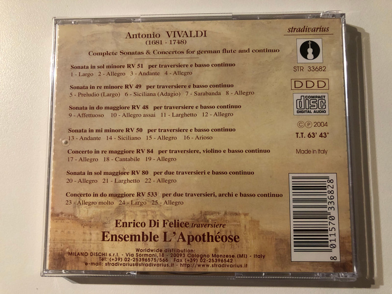 Vivaldi: Sonate e Concerti per flauto traverso - Enrico Di Felice / Stradivarius Audio CD 2004 / STR 33682