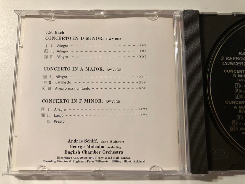 J.S. Bach: Three Keyboard Concertos In D Minor, BWV1052, In A Major, BWV1055, In F Minor, BWV1056 - András Schiff (piano), George Malcolm Conducting English Chamber Orchestra / Denon Audio CD Stereo / C37-7236-EX