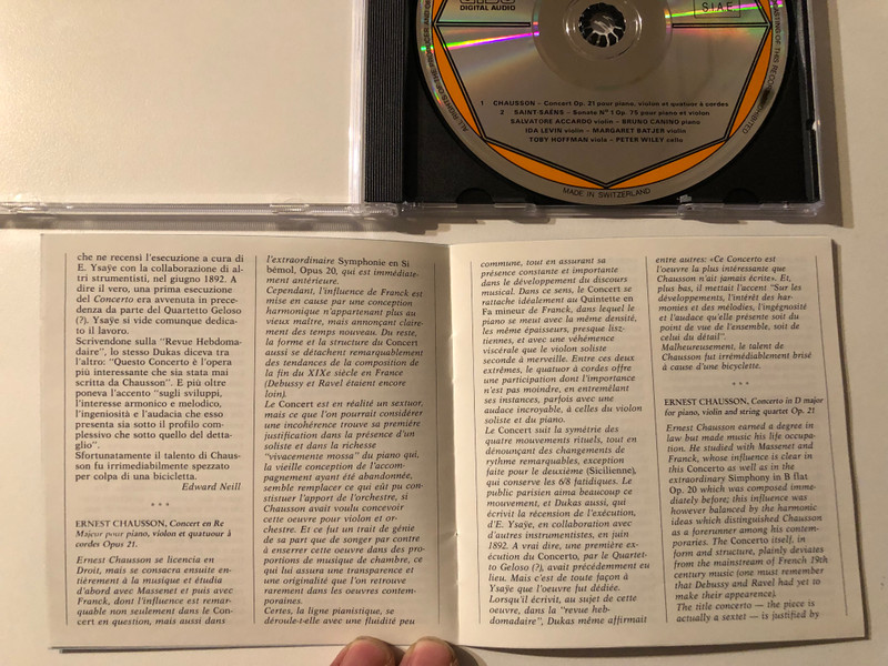 Chausson - Concerto Op. 21 pour violin, piano et quatuor a cordes; Saint-Saens - Sonata n. 1 pour piano et violon - Salvatore Accardo, Bruno Canino, Ida Levin (violin), Margaret Batjer (violin) / dynamic digital Audio CD / DDS 6044 CD