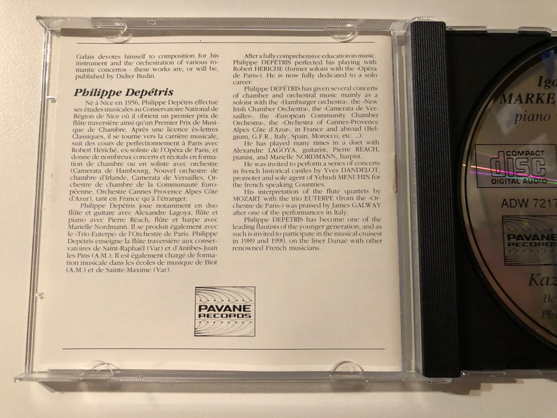 Igor Markevitch: Piano Works - Kazuoki Fujii (piano) / ''Hommage a Jacques Courtens'' de et par Bernard Galais (harpe), Philippe Depetris (flute) / Pavane Records Audio CD 1990 / ADW 7217 