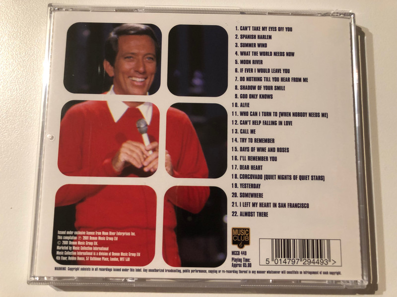 Andy Williams – Music To Fall In Love By / A New Collection of Live Recordings / Music Club Audio CD 2001 / MCCD 449