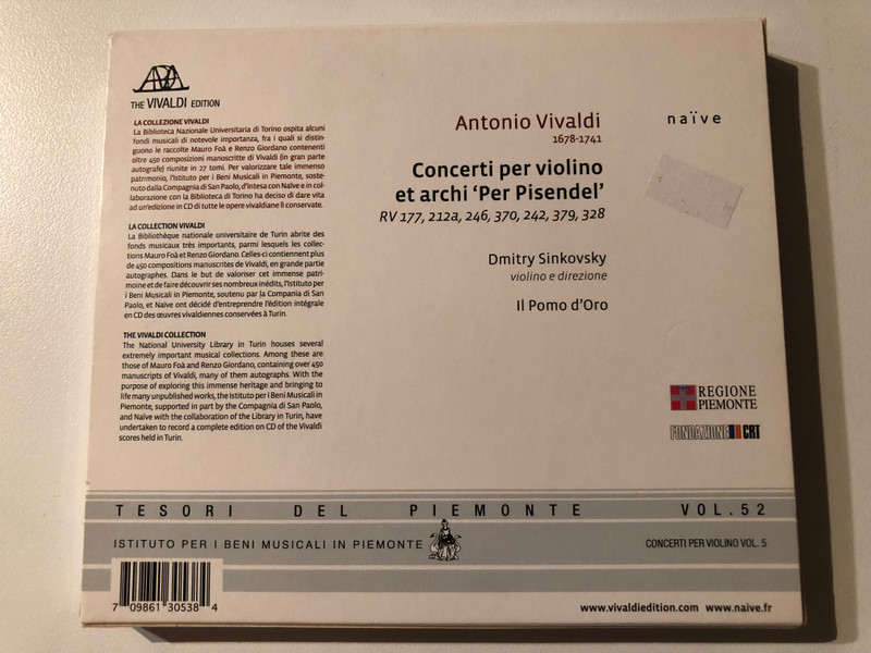 Vivaldi: Concerti Per Violino V "Per Pisendel" - Il Pomo d'Oro, Dmitry Sinkovsky / Naïve Audio CD / OP 30538 