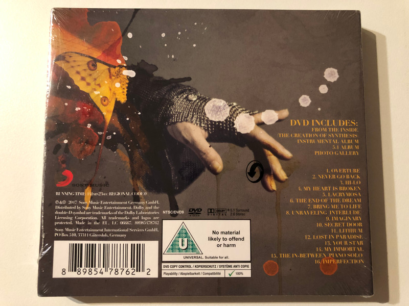 Evanescence – Synthesis / Deluxe Version: CD with 16 tracks, DVD with From The Inside (The Creation Of Synthesis), Documentary, Instrumental album, piano & orchestra score and 5.1 album mix / Sony Music Audio CD + DVD Video CD 2017 / 88985478762