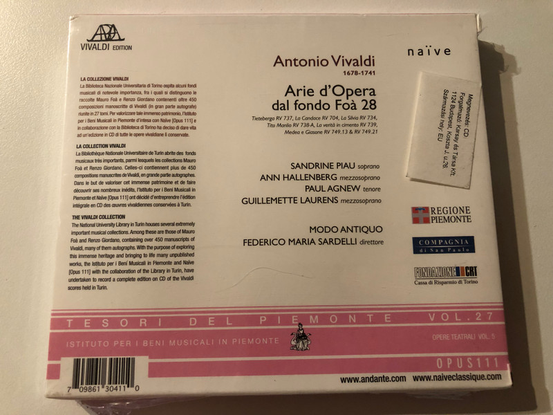 Vivaldi: Arie D'Opera - Modo Antiquo, Federico Maria Sardelli, Sandrine Piau, Ann Hallenberg, Paul Agnew, Guillemette Laurens / Naïve Audio CD / OP 30411 