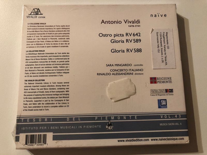 Vivaldi: Gloria - Sara Mingardo, Concerto Italiano, Rinaldo Alessandrini / Naïve Audio CD / OP 30485