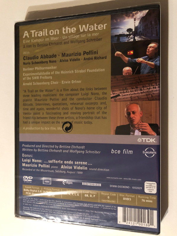 A Trail On The Water - Abbado / Nono / Pollini / 2001 DVD bce Films / EuroArts / TDK Marketing Europe / Produced and directed by Bettina Ehrhardt (824121001391)