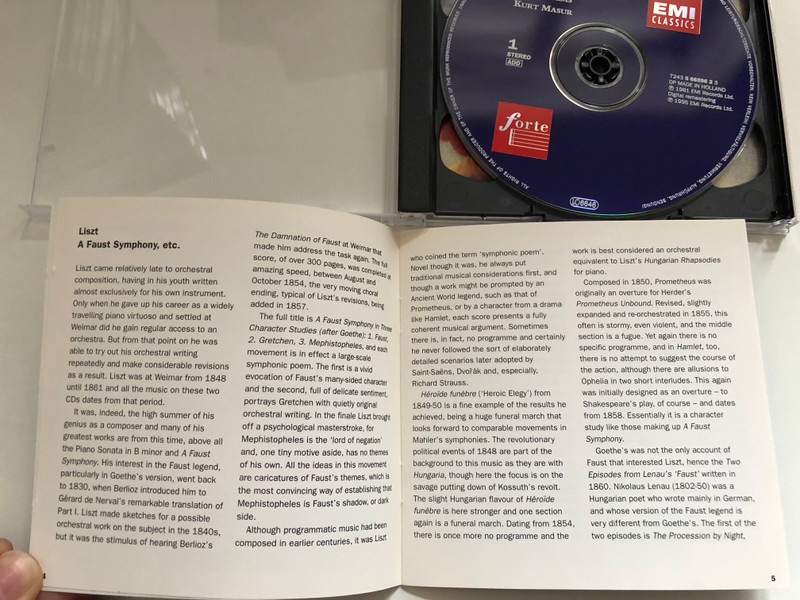 Liszt - Tone Poems (Héroïde Funèbre, Hungaria, 2 Episodes From Lenau's 'Faust', Prometheus, Hamlet); A Faust Symphony - Kurt Masur / Forte / EMI Classics 2x Audio CD, Stereo 1995 / 724356859524