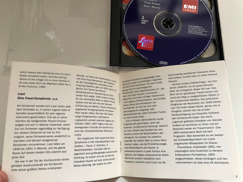 Liszt - Tone Poems (Héroïde Funèbre, Hungaria, 2 Episodes From Lenau's 'Faust', Prometheus, Hamlet); A Faust Symphony - Kurt Masur / Forte / EMI Classics 2x Audio CD, Stereo 1995 / 724356859524