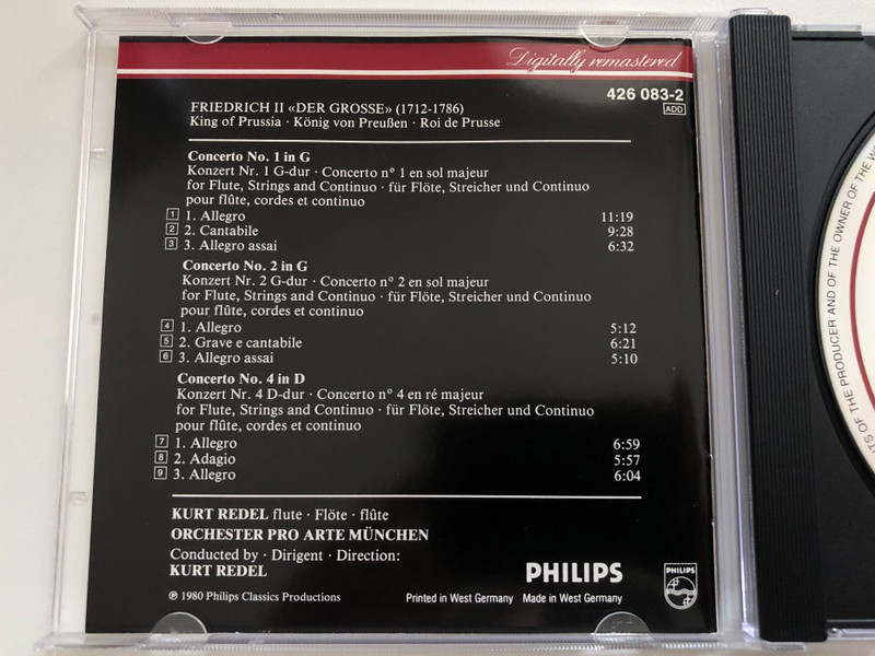 Friedrich II Der Grosse = Frederick the Great - 3 Flötenkonzerte; Flute Concertos - Kurt Redel / Baroque Classics / Philips Audio CD 1989 / 426 083-2