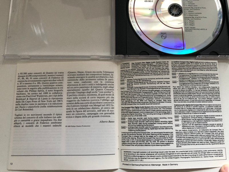 Friedrich II Der Grosse = Frederick the Great - 3 Flötenkonzerte; Flute Concertos - Kurt Redel / Baroque Classics / Philips Audio CD 1989 / 426 083-2