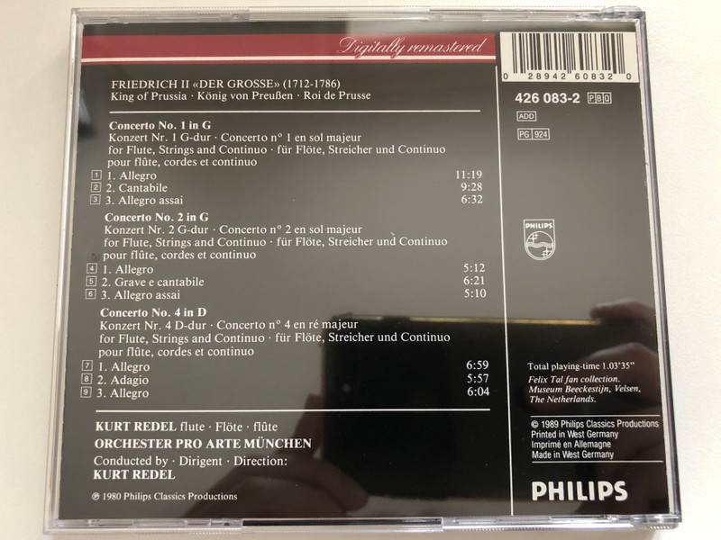 Friedrich II Der Grosse = Frederick the Great - 3 Flötenkonzerte; Flute Concertos - Kurt Redel / Baroque Classics / Philips Audio CD 1989 / 426 083-2