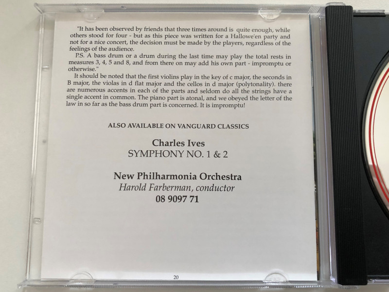 Charles Ives - Symphony No. 3, 4 & Hallowe'en from Three Outdoor Scenes - New Philharmonia Orchestra, Harold Farberman / Vanguard Classics Audio CD 1993 / 08 9098 71