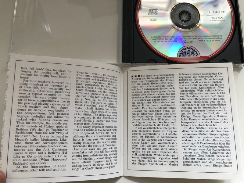 Jaroslav Krček, Josef Krček (soloists) – Bohemian Christmas Songs / Supraphon Audio CD 1992 Stereo / 11 1818-2 711