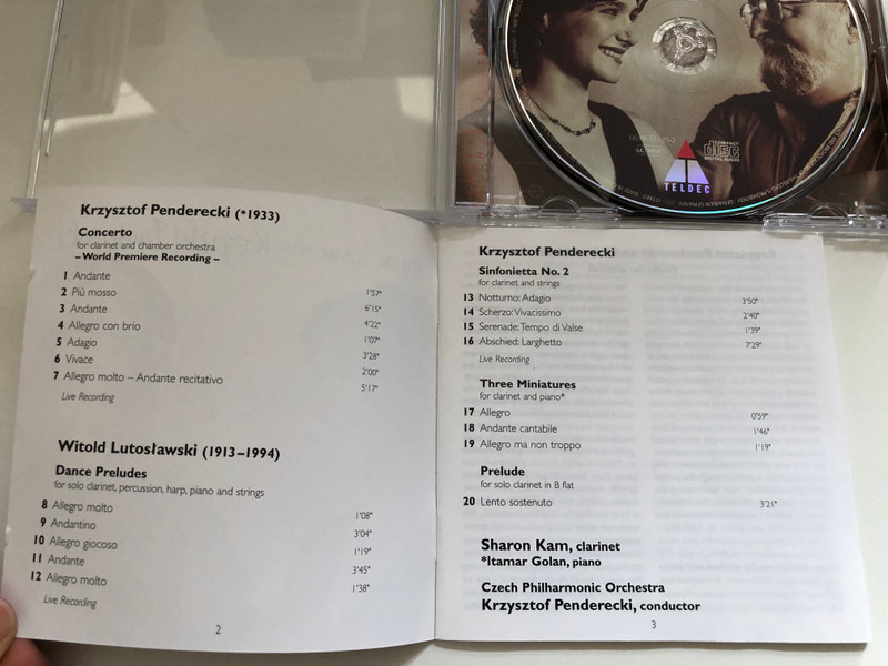 Works for Clarinet - Sharon Kam meets Krzysztof Penderecki / Teldec Classics International GmbH Audio CD 1999 / 0630-13135-2