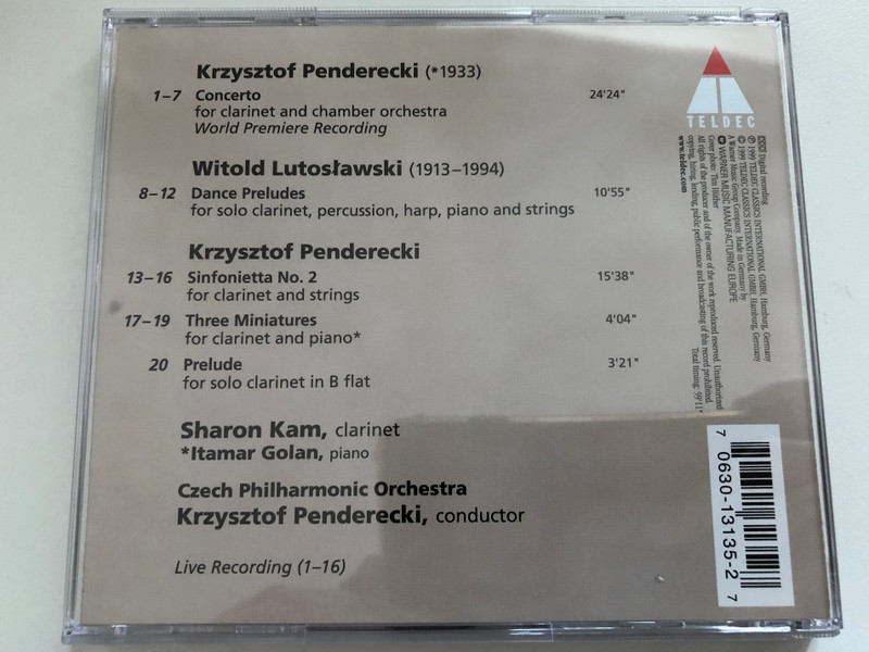 Works for Clarinet - Sharon Kam meets Krzysztof Penderecki / Teldec Classics International GmbH Audio CD 1999 / 0630-13135-2