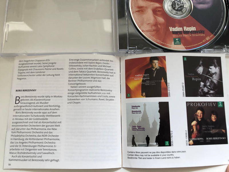 Vadim Repin, Boris Berezovsky – Strauss Bartok Stravinsky / Erato Audio CD 2001 / 8573-85769-2