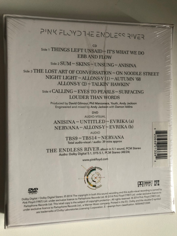 Pink Floyd – The Endless River / Deluxe 2-Disc Set, CD + DVD Includes: Album 5.1 mix abd Stereo; Plus non-album material (39 mins approx); 6 Video tracks + 3 audio tracks / Parlophone Audio CD + DVD Video CD 2014 / 825646213344