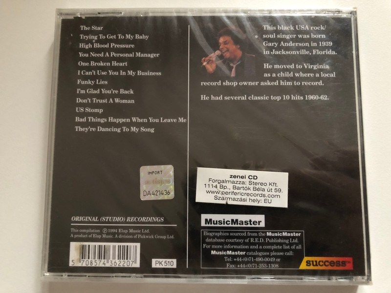 Gary US Bonds - The Star / Don't Trust A Woman; High Blood Pressure; I'm Glad You're Back; Bad Things Happen When You Leave Me; and many more... / success Audio CD 1994 / 16220CD