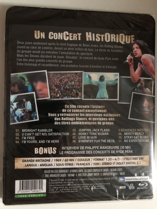 The Stones In The Park - Hyde Park 1969, Le Concert Mythique Des Rolling Stones / ITV Studios Global Entertainment Blu-ray Disc / EDV 701