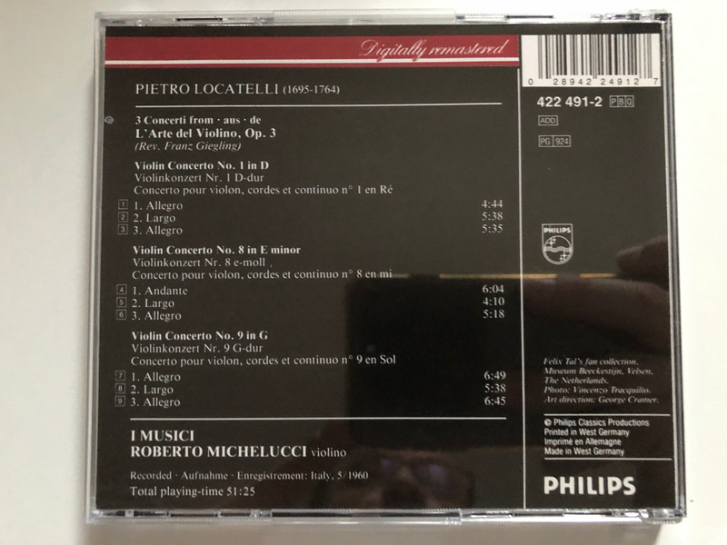 Locatelli - Violin Concertos, I Musici - Roberto Michelucci / Baroque Classics / Philips Audio CD / 422 491-2