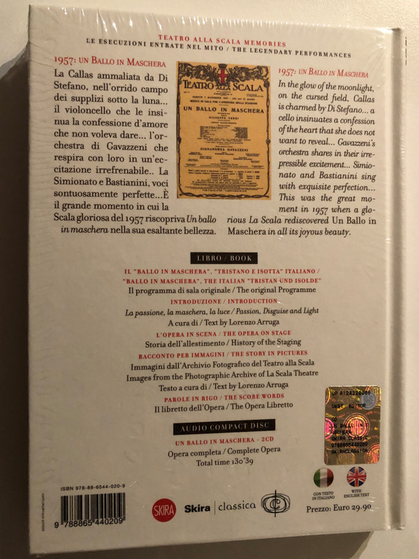 Giuseppe Verdi - Un Ballo In Maschera 1957 (Book+2 CD)/ Teatro Alla Scala / Maria Gallas Giuseppe de Stefano / Directed by Margherita Wallman / Conductor Gianandrea Gavazenni / 2012 CD (9788865440209)