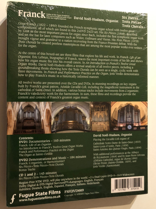 Cesar Franck - Father of the Organ Symphony (2 DVD & 2 CD Set) / DVD1 Documentaries / DVD2 Demonstrations and Music / CD 1 and Six Pieaces-Trois Peaces-Trois Chorals / 2014 DVD&CD (0721762375419)