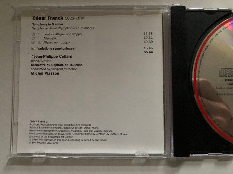 Franck - Symphony In D Minor; Symphonic Variations - Jean-Philippe Collard, Orchestre National Du Capitole De Toulouse, Michel Plasson / EMI Classics Audio CD 1991 Stereo / CDD 7 63889 2 (077776388922)