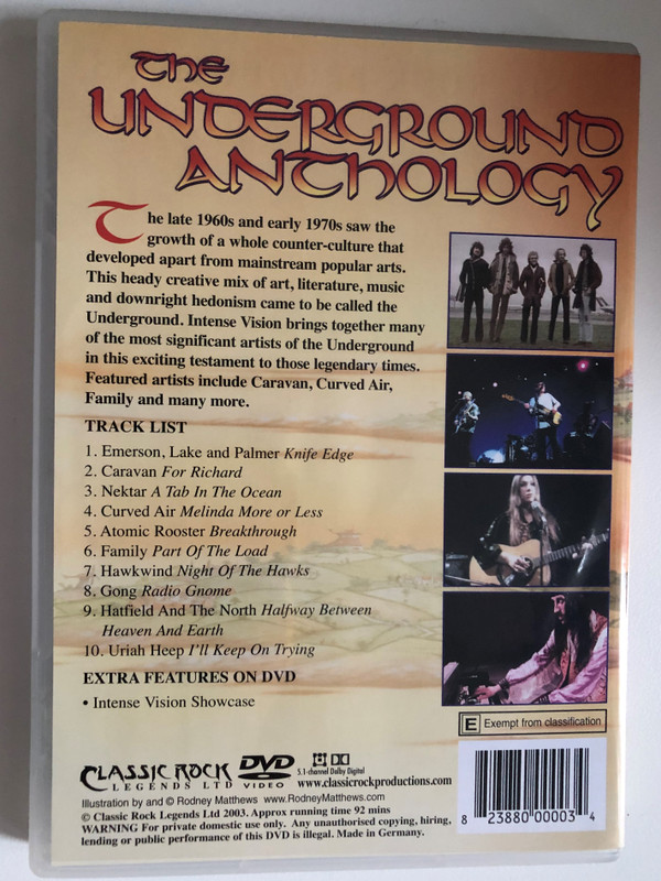 The Underground Anthology - Featuring: Caravan, Curved Air, Family, and more... / Digitally Remastered for 5.1 Surround Sound / Classic Rock Legends DVD Video 2003 / INT003 PAL (823880000034)
