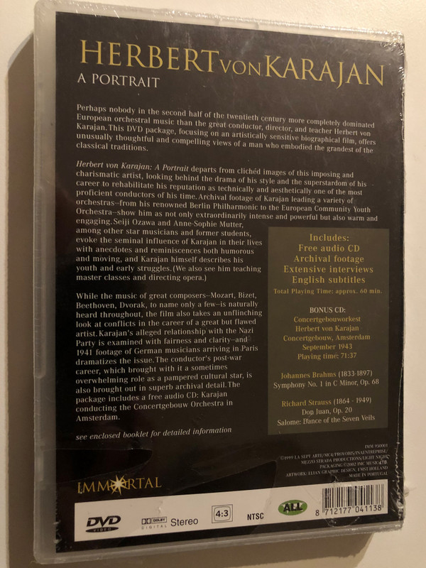 Herbert von Karajan: A Portrait (Including Bonus CD) / Archival Footage, Extensive Interviews / Concertgebouw, Amsterdam September 1943 / 2002 DVD (8712177041138)