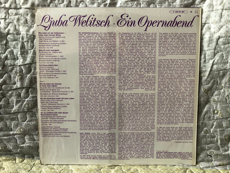Ljuba Welitsch – Ein Opernabend / EMI LP / 1 C 047-01 267 M