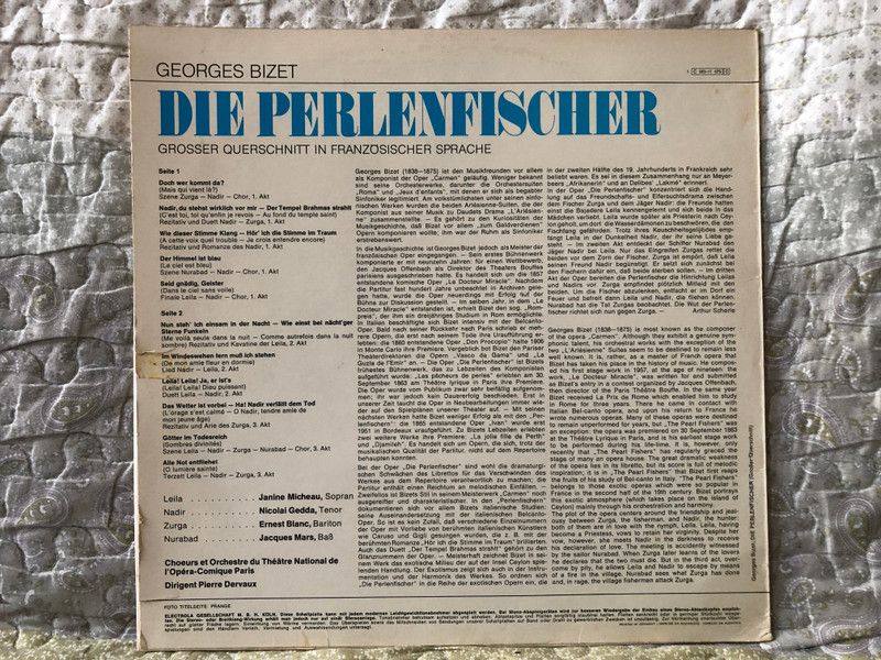 Georges Bizet: Die Perlenfischer (Grosser Querschnitt In Französischer Sprache) - Janine Micheau, Nicolai Gedda, Ernest Blanc, Jacques Mars, Chœurs Et Orchestre Du Theatre National De L'Opera / His Master's Voice LP / 1 C 063-11 075 C