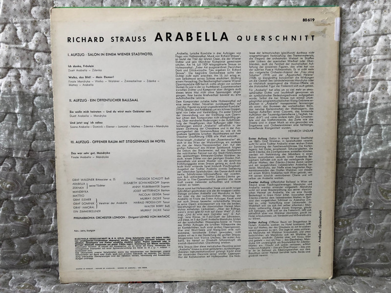Richard Strauss: Arabella Querschnitt - Elisabeth Schwarzkopf, Anny Felbermayer, Josef Metternich, Nicolai Gedda / Columbia LP / 80619