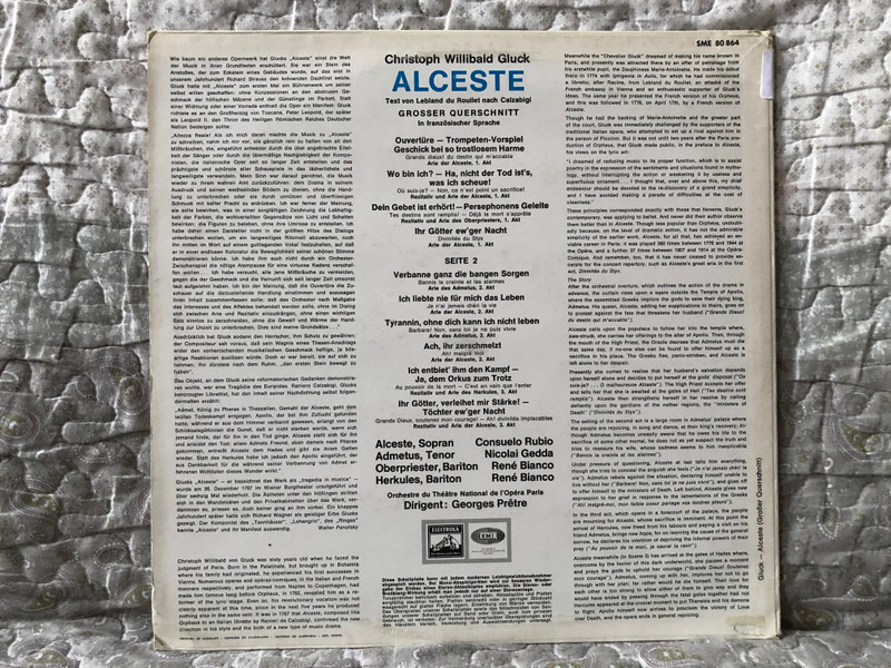 Christoph Willibald Gluck: Alceste (Großer Querschnitt) - Nicolai Gedda, Consuelo Rubio, René Bianco, Orchestre Du Théâtre National De L'Opéra, Paris, Dirigent Georges Prêtre / EMI Electrola LP Stereo / SME 80 864 