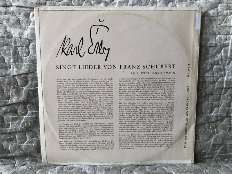 Karl Erb Singt Lieder Von Franz Schubert / Electrola LP / WBLP 519