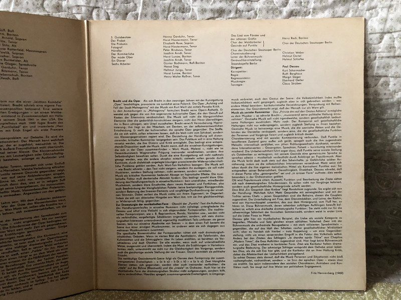 Dessau, Brecht - Puntila / Reiner Süß, Kurt Rehm, Irmgard Arnold u. a., Staatskapelle Berlin, Dirigent: Paul Dessau / NOVA 2x LP, Stereo / 8 85 127-128