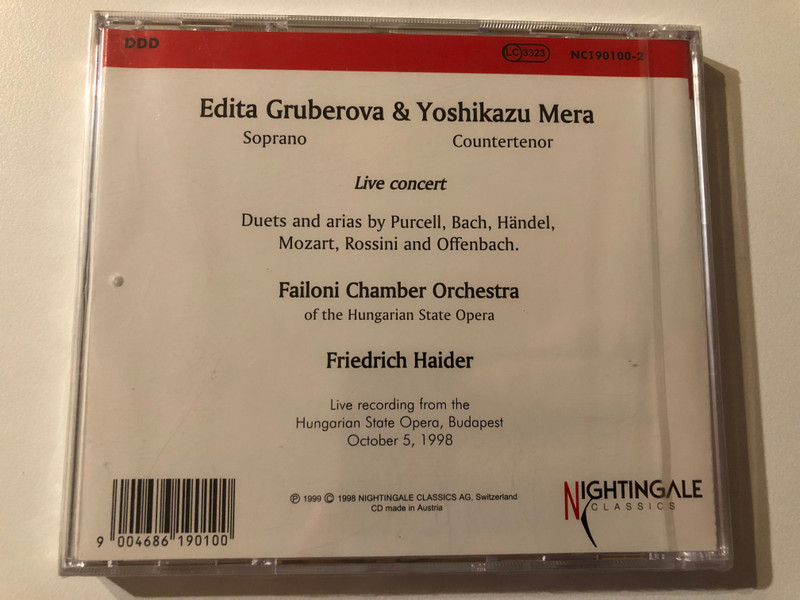 Belcanto Duets - Edita Gruberova (soprano), Yoshikazu Mera (countertenor) / Nightingale Classics AG Audio CD 1998 / NC190100-2