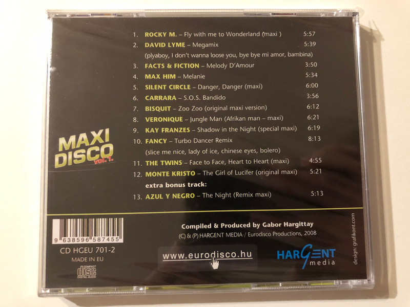 Maxi Disco Vol. 1. - Rocky M, Monte Kristo, Fancy, Max Him, Silent Circle, David Lyme, Facts & Fiction... / Gabor Hargittay's compilation / Hargent Media Audio CD 2008 / HGEU 701-2