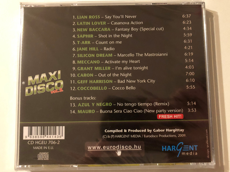 Maxi Disco Vol. 3. - Saphir; New Baccara; Grant Miller; Silicon Dream; Lian Ross; Coccobello; Geff Harrison;... / Hargent Media Audio CD 2009 / HGEU 706-2
